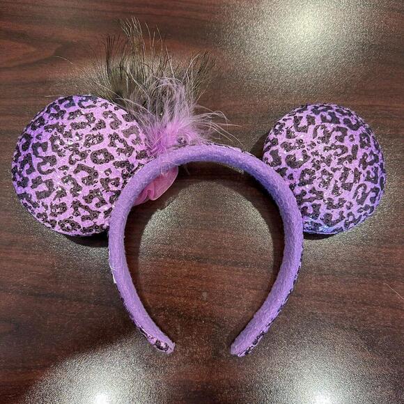 Disney Parks Purple Leopard Print With Peacock Feather And Rose Ears Head Band - Picture 2 of 2